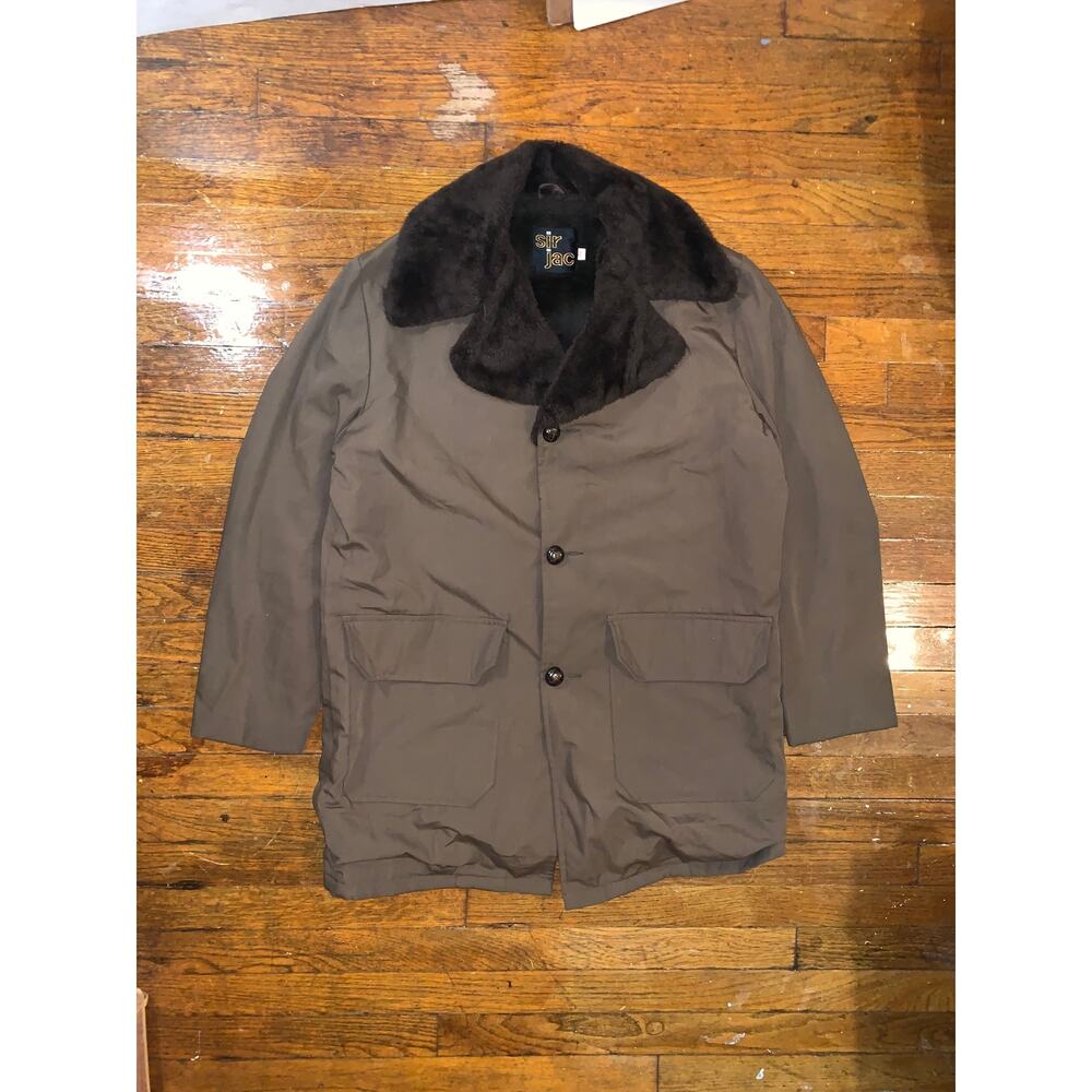 Vintage 70s Sir Jac Faux Fur Collar Car Coat Brown Jacket USA Men's 42 Large